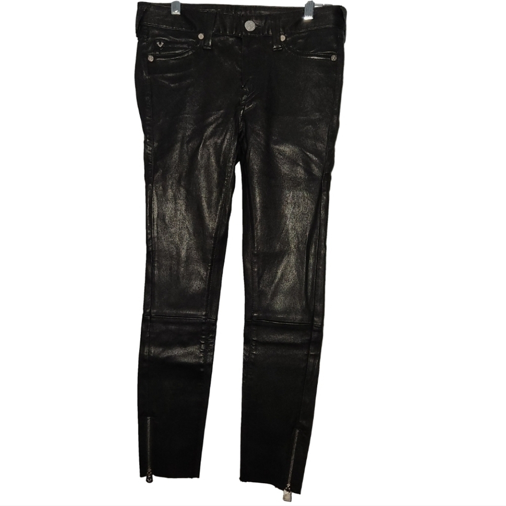 True Religion Halle Mid Rise Super Skinny Jeans Pants Coated Black 27 $228